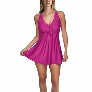 Plus Size One Piece Swimsuit Knotted Front Bow Tie Wireless Padded Swimdress 3XL